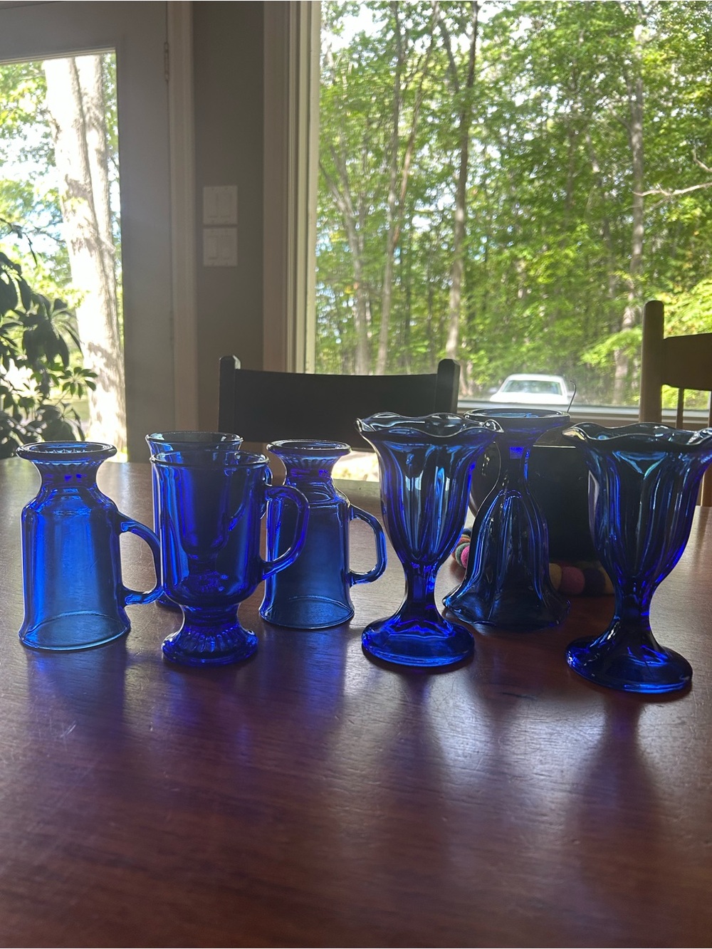 Anchor Hocking Vintage Sets, Cobalt Blue, 4 Irish Coffee Mugs & 3 Sundae Dishes